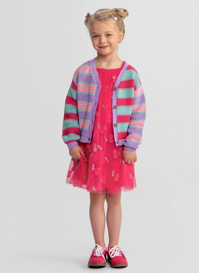 مينوتي Girls cotton knit cardigan lilac pastel stripe 3m-7y